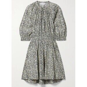 Apiece Apart Black Beige Cobano Floral Organic Cotton Mini Dress Sz L New